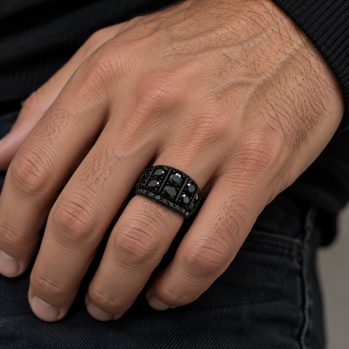 7 1/4Ct TW Black Diamond Men's Ring 10k Black Gold