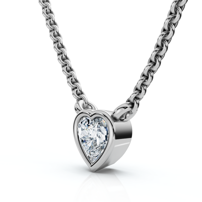 3/8 - 3 Ct Heart Shape Diamond Bezel Pendant 14k Gold Necklace Lab Grown