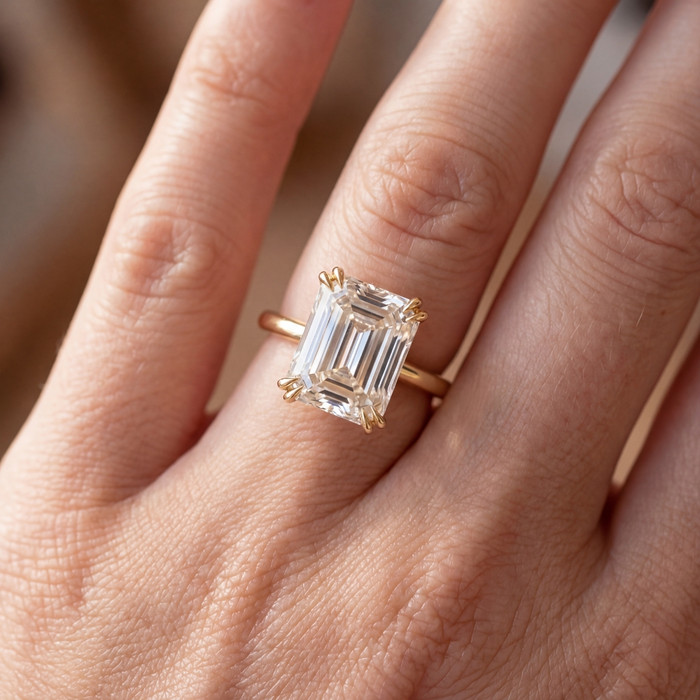 Certified 5Ct Emerald Cut Diamond Designer Engagement Ring Lab Grown 14k Gold