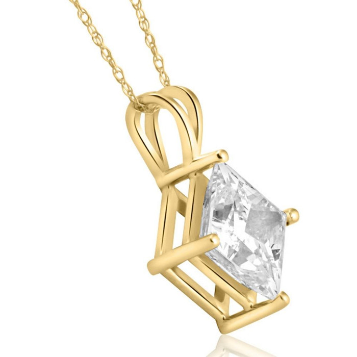 3Ct Certified Princess Cut Diamond Pendant 14k Yellow Gold Lab Grown