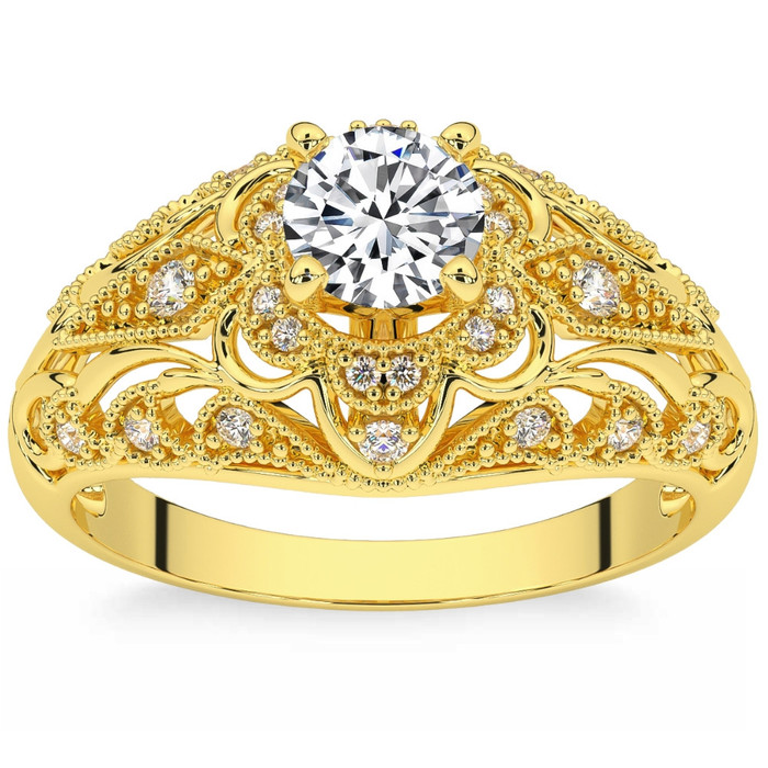 1 1/2Ct Diamond Vintage Engagement Ring 14k Gold Lab Grown