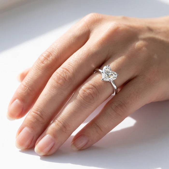 3Ct White Gold Certified Lab Grown Heart Cut Diamond Engagement Ring (G/VS2)
