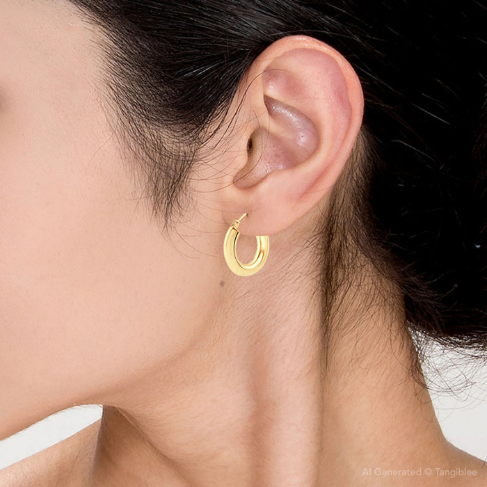 14k Yellow Gold 3.5mm Small Designer Hoops Women's Earrings 3/4" Tall 1.25grams 14k Yellow Gold 3.5mm Small Designer Hoops Women's Earrings 3/4" Tall 1.25grams