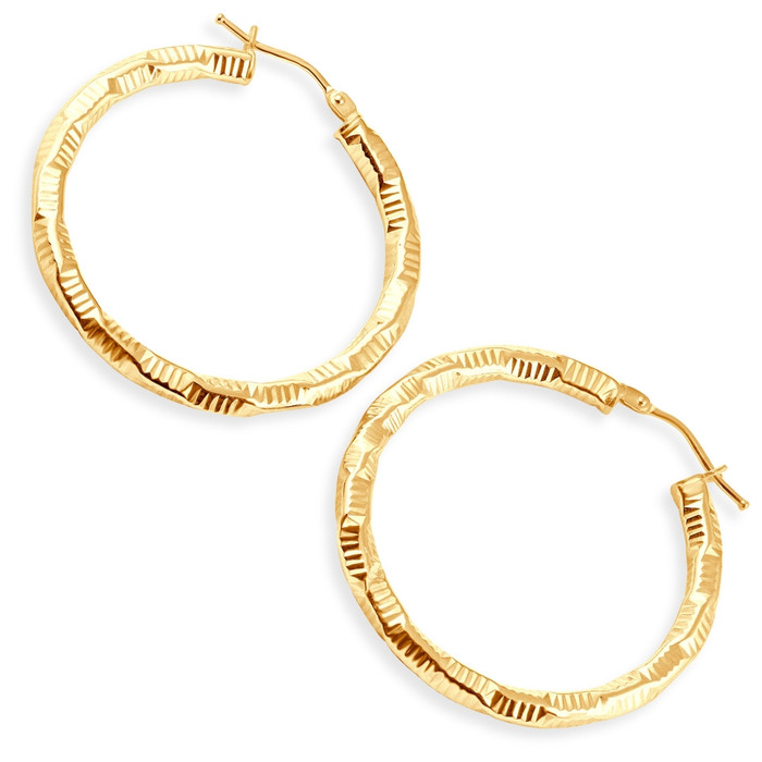 14k Yellow Gold 3mm Designer Hoops Women's Earrings 1 1/2" Tall 1.5grams