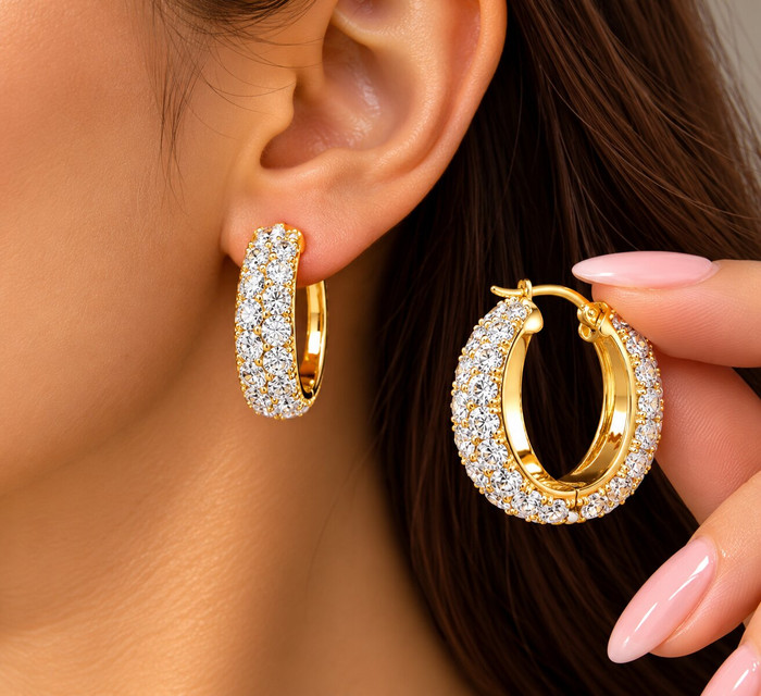 14k Yellow Gold 5.5mm Small Designer Hoops Women's Earrings 3/4" Tall 2.30grams