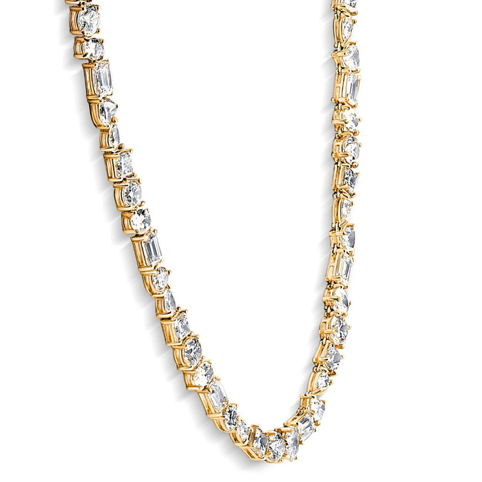 45Ct Fancy Diamond Multi Shape Tennis Necklace 14k Gold Lab