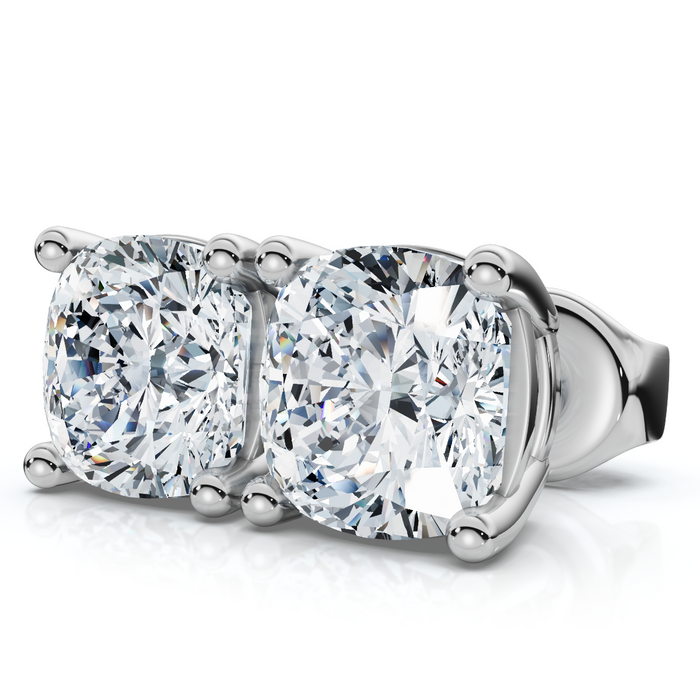 1 - 4 Carat Cushion Cut Diamond Studs 14k White or Yellow Gold Lab Grown