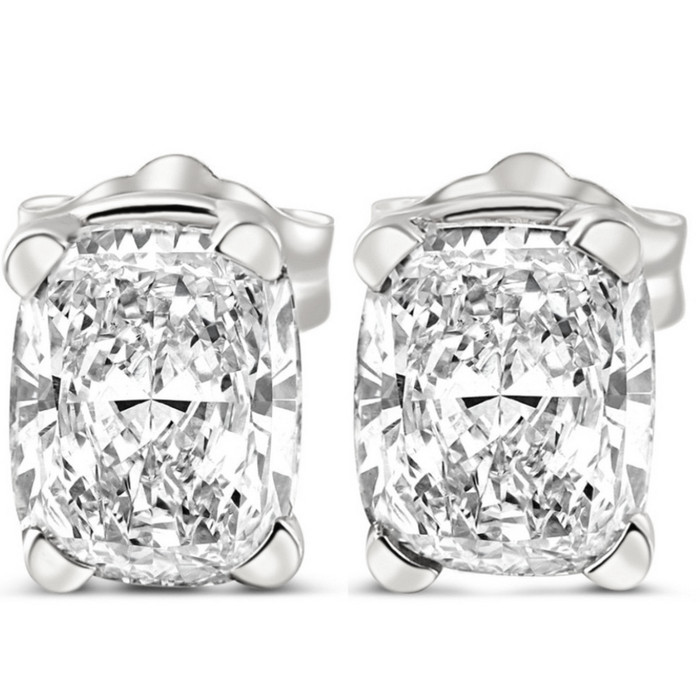 1 - 4 Carat Cushion Cut Diamond Studs 14k White or Yellow Gold Lab Grown