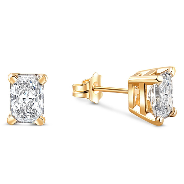 1 - 4 Carat Radiant Cut Diamond Studs 14k White or Yellow Gold Lab Grown