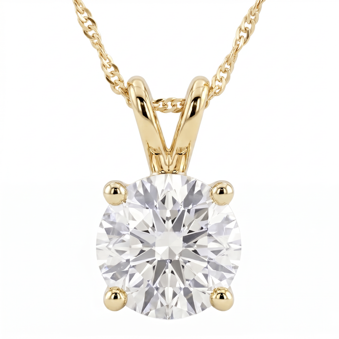 1 - 5 Ct Round Diamond 4-Prong Pendant 14k Gold Necklace Lab Grown