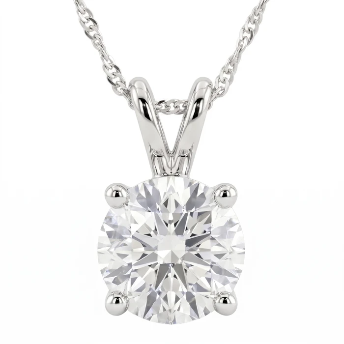 1 - 5 Ct Round Diamond 4-Prong Pendant 14k Gold Necklace Lab Grown