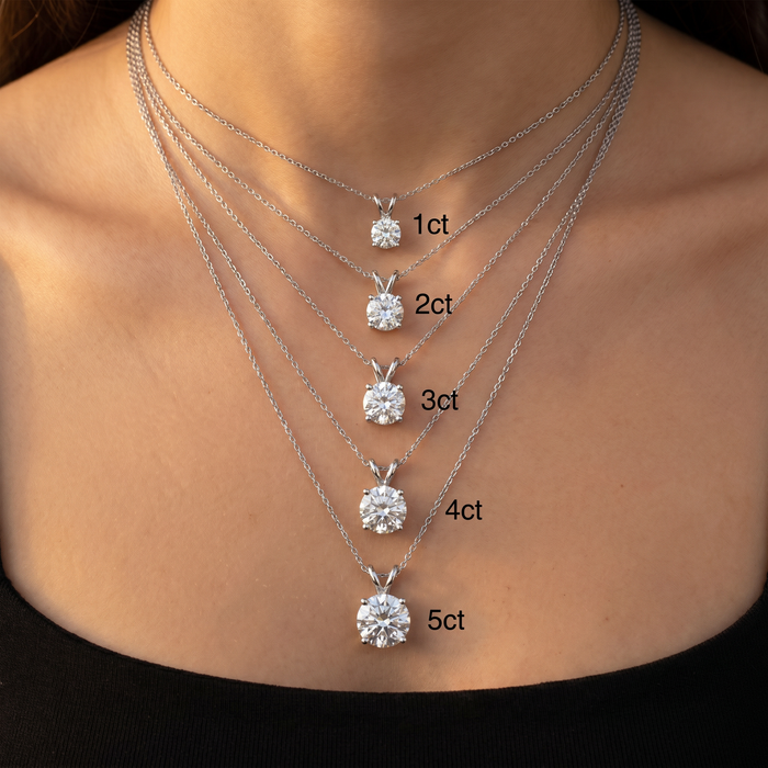 1 - 5 Ct Round Diamond 4-Prong Pendant 14k Gold Necklace Lab Grown