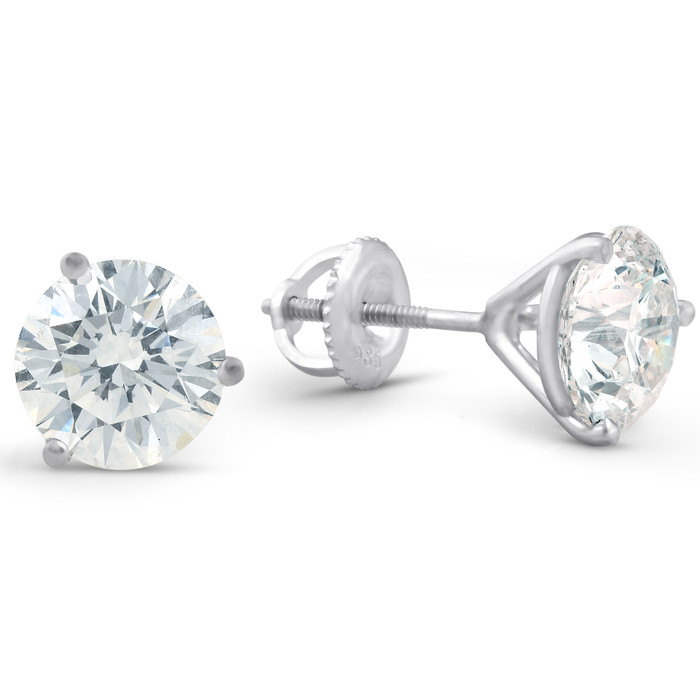Certified 4 Ct Lab Grown Diamond Martini Screw Back Studs 14k White Gold