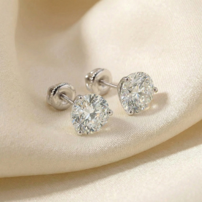 Certified 4 Ct Lab Grown Diamond Martini Screw Back Studs 14k White Gold