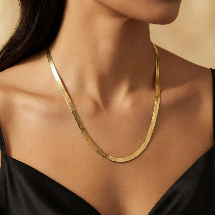14k Yellow Gold 4.8MM Herringbone Necklace Women's 18" Chain