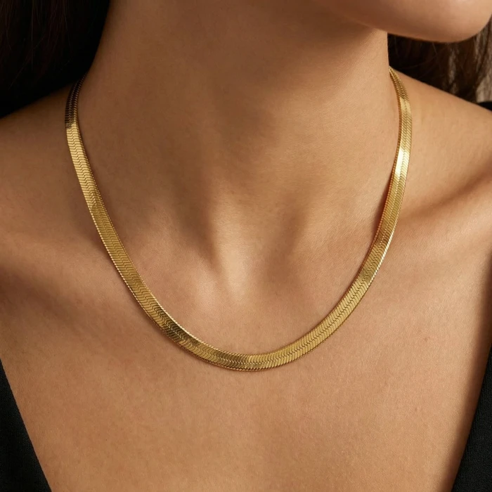 14k Yellow Gold 3.2MM Herringbone Necklace Women's 18" Chain