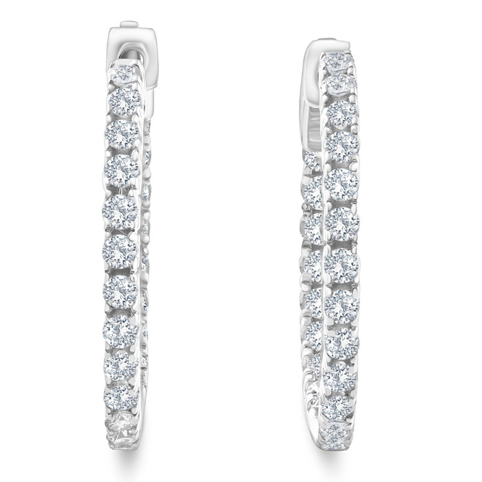 1.55Ct Diamond Inside Outside Hoops High Quality Vault Lock 1" Tall Lab Grown