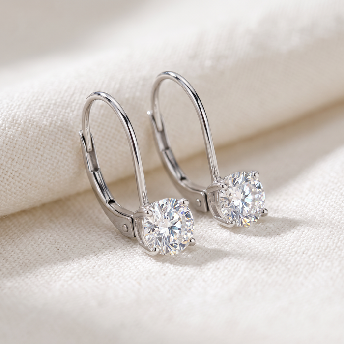 1 - 4 Ct Hoop Lever Back Diamond Studs Women's 14k Gold Earrings Lab Grown