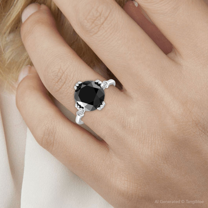 6 1/2Ct Black Diamond Engagement Ring 14k Gold