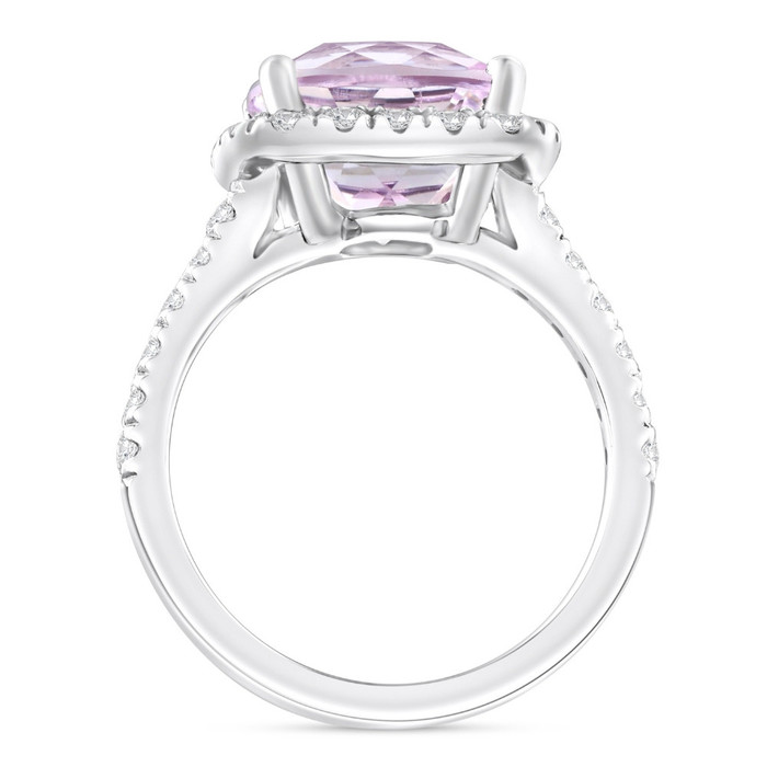 6 1/4Ct Cushion Pink Kunzite & Diamond Halo Ring 14k Gold Lab Grown