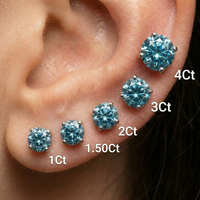 1 - 4 Ct Blue Diamond Studs in 14k Gold Lab Grown