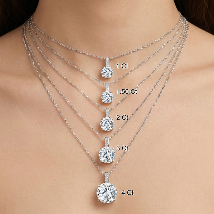 1 - 4Ct Diamond Solitaire Accent Pendant 14k Gold Womens 18" Ncecklace Lab Grown