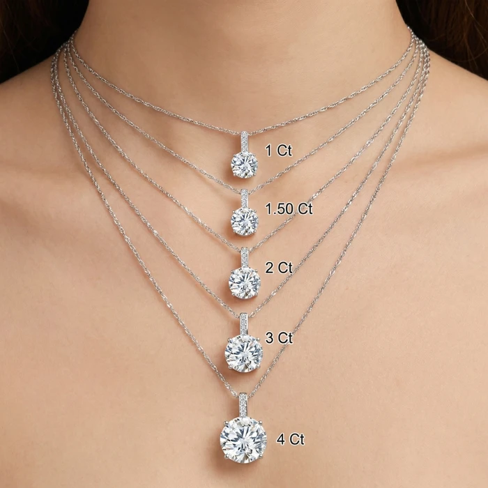 1 - 4Ct Diamond Solitaire Accent Pendant 14k Gold Womens 18" Ncecklace Lab Grown