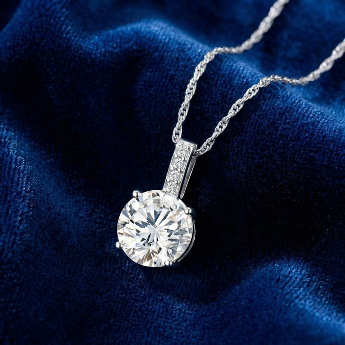 1 - 4Ct Diamond Solitaire Accent Pendant 14k Gold Womens 18" Ncecklace Lab Grown