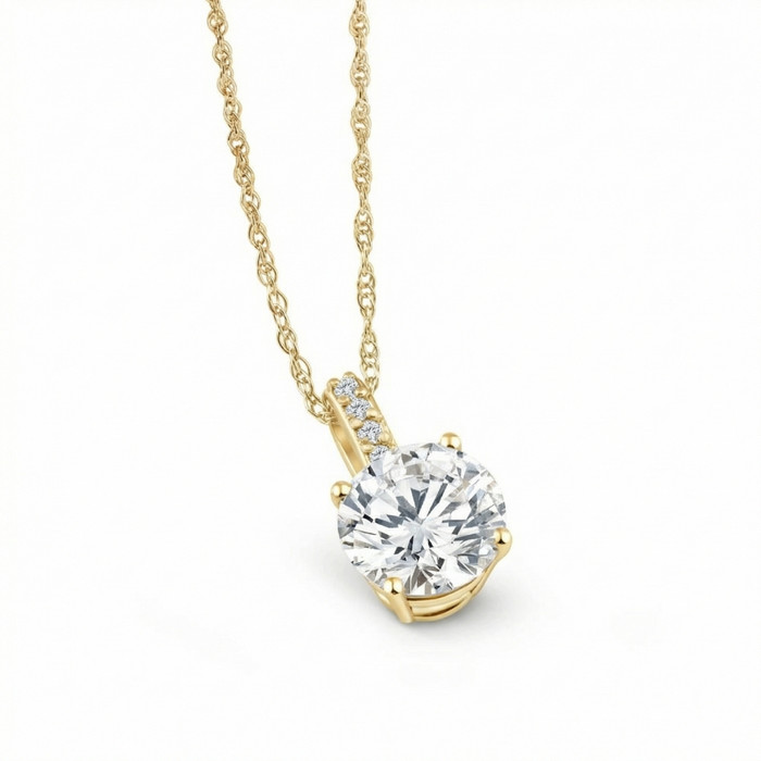 1 - 4Ct Diamond Solitaire Accent Pendant 14k Gold Womens 18" Ncecklace Lab Grown