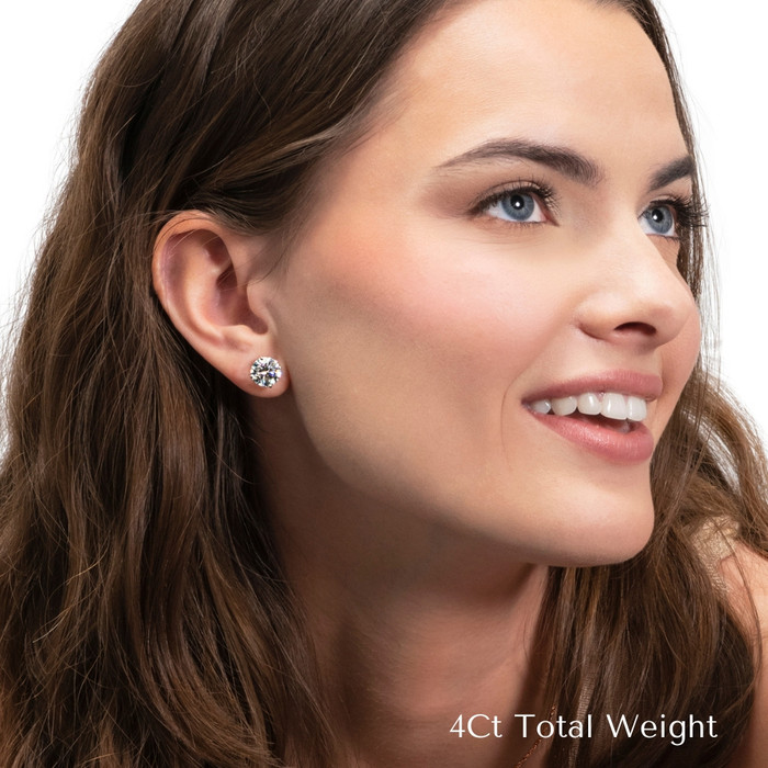 2 - 6 Ct TW Round Diamond Studs in 14k Gold Lab Grown Earrings