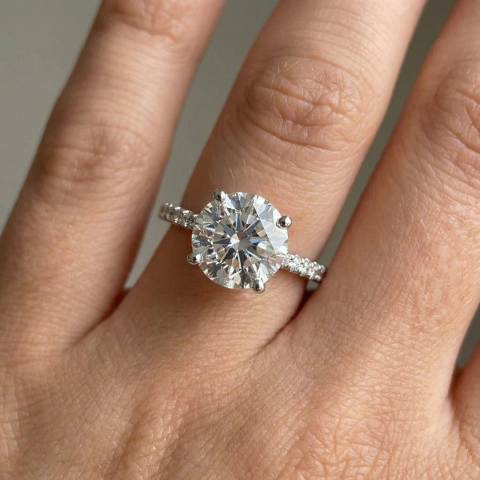 Certified 4 1/4Ct Diamond Engagement Ring 14k Gold Lab Grown With Sidestones