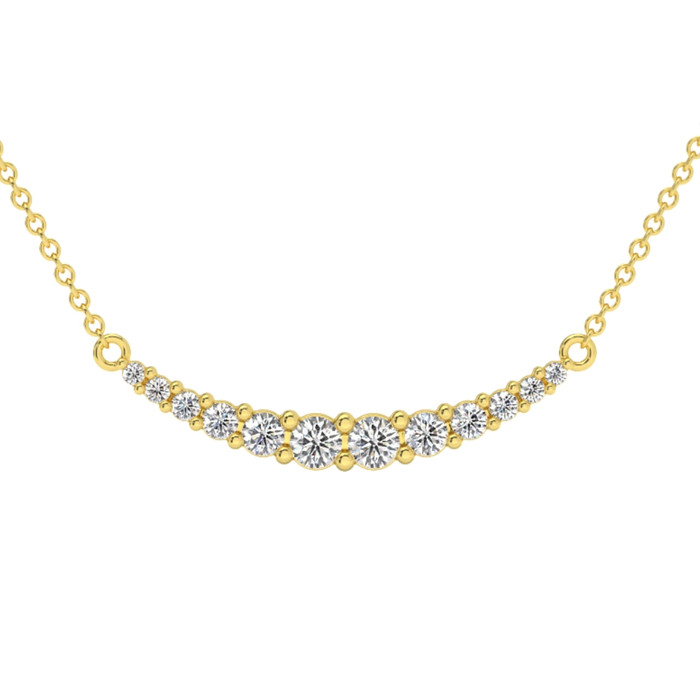 1/2Ct TW Diamond Graduated Bar Necklace 14k Gold Lab Grown Pendant 28mm