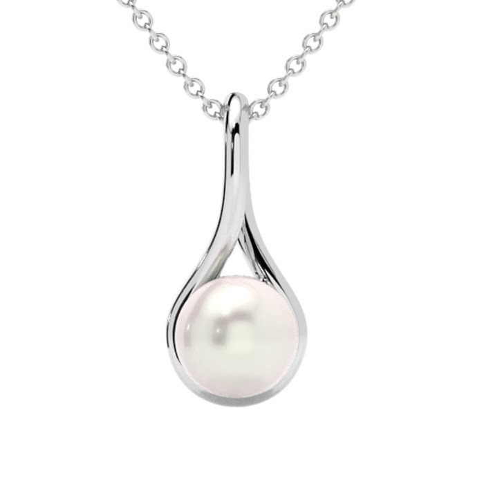 7mm Pearl Solitaire Pendant 14k Gold 18" Necklace 18mm Tall