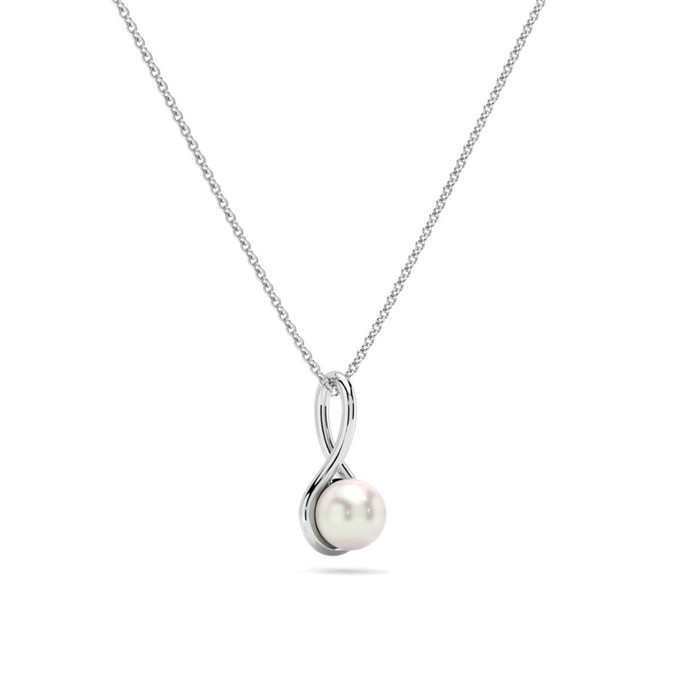 7mm Pearl Solitaire Pendant 14k Gold 18" Necklace 18mm Tall