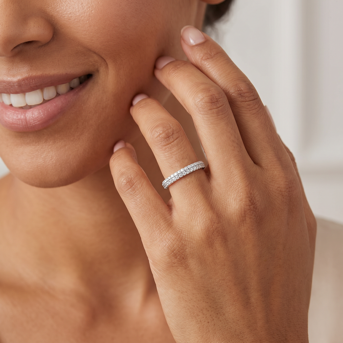 1/2Ct Pave Diamond Wedding Ring 14k Gold Stackable Band Lab Grown