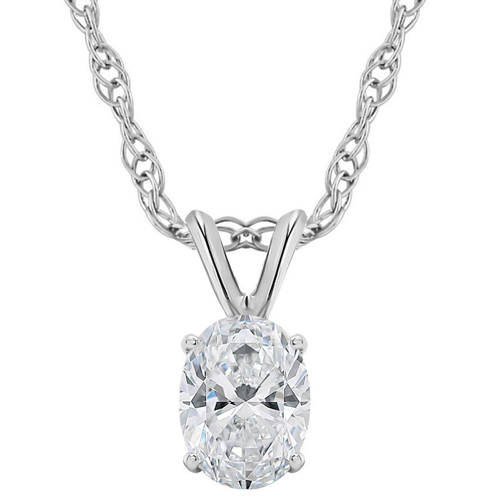 3/8Ct Certified Lab Grown Oval Diamond Solitaire Pendant White Gold Necklace