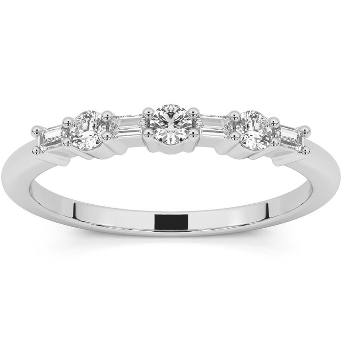 1/4Ct Baguette & Round Diamond Wedding Ring Stackable Band 14k Gold Lab Grown