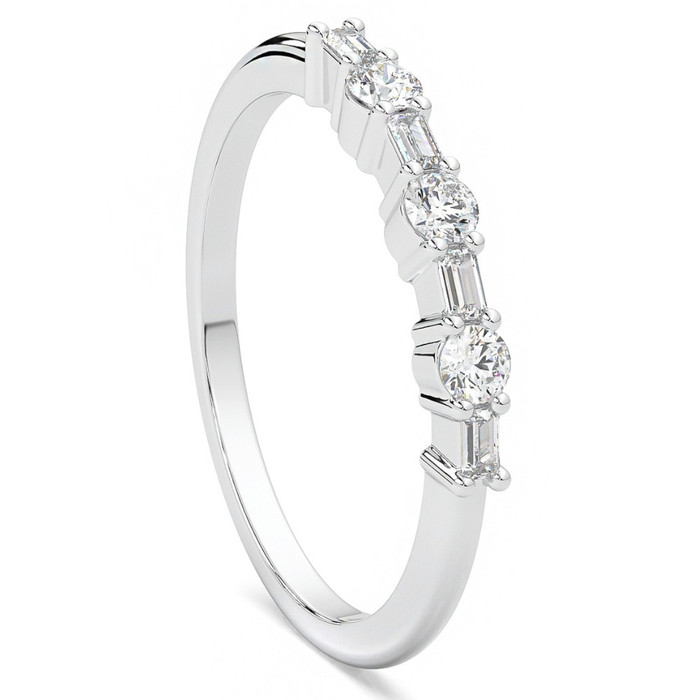 1/4Ct Baguette & Round Diamond Wedding Ring Stackable Band 14k Gold Lab Grown