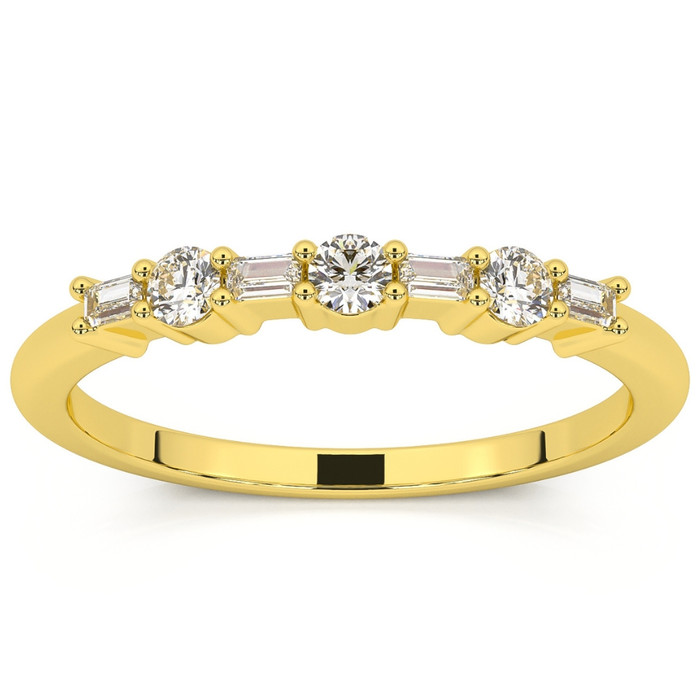 1/4Ct Baguette & Round Diamond Wedding Ring Stackable Band 14k Gold Lab Grown