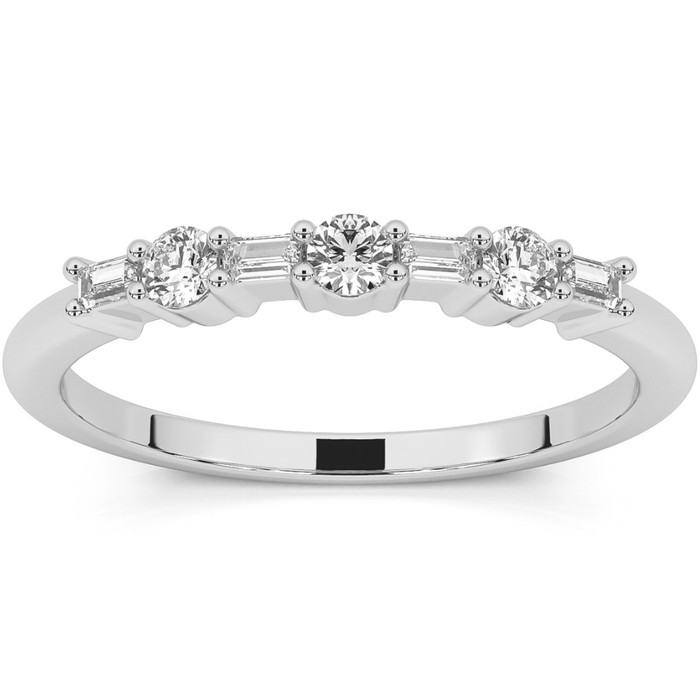1/4Ct Baguette & Round Diamond Wedding Ring Stackable Band 14k Gold Lab Grown