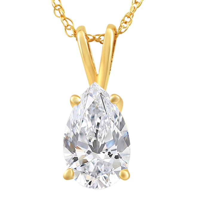 Certified 1 - 4Ct Pear Shape Solitaire Pendant 14k Gold Women's 18" Necklace Lab Grown