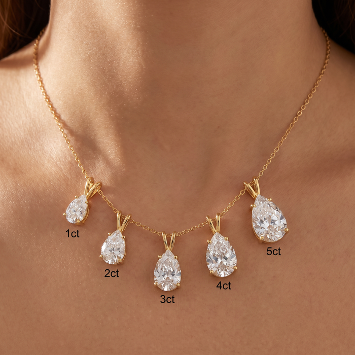 Certified 1 - 4Ct Pear Shape Solitaire Pendant 14k Gold Women's 18" Necklace Lab Grown