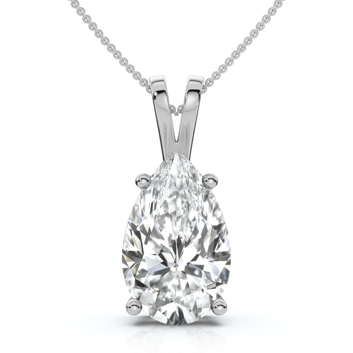 Certified 1 - 4Ct Pear Shape Solitaire Pendant 14k Gold Women's 18" Necklace Lab Grown