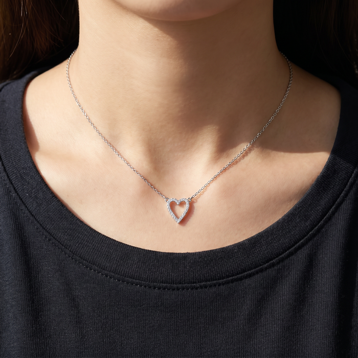 1/5Ct Diamond Heart Pendant 14k Gold 18" Necklace Lab Grown 1/2"