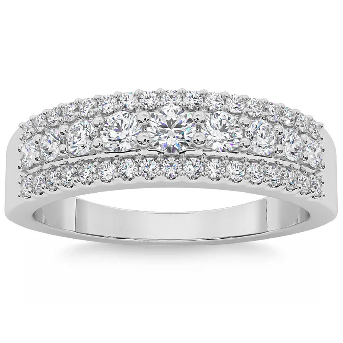 5/8Ct Pave 3-Row Diamond Wedding Ring Stackable Band 14k Gold Lab Grown 5/8Ct Pave 3-Row Diamond Wedding Ring Stackable Band 14k Gold Lab Grown