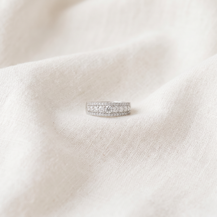 5/8Ct Pave 3-Row Diamond Wedding Ring Stackable Band 14k Gold Lab Grown