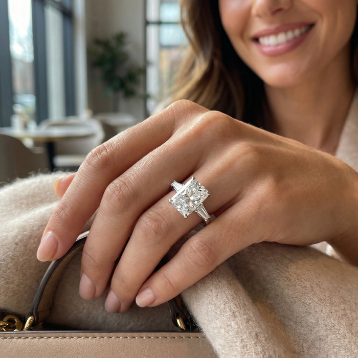 Certified 4.75Ct Radiant Cut Baguette Diamond Engagement Ring 14k Gold Lab Grown