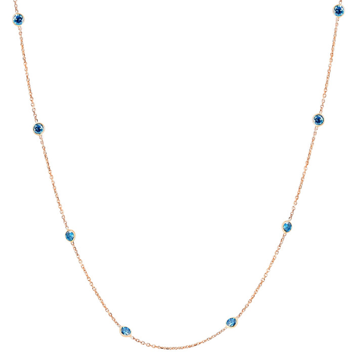 1 - 5Ct Blue Diamond Station Necklace Diamonds By The Yard 14k Gold 18" Lab Grow