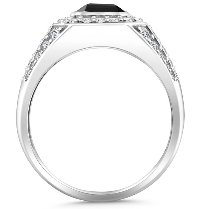 Men's 1 1/2Ct Diamond & Emerald Onyx Ring White, Yellow, or Rose Gold Lab Grown
