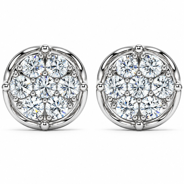 1 - 2 3/4Ct Diamond 7-Stone Stud Earrings White, Yellow, or Rose Gold Lab Grown